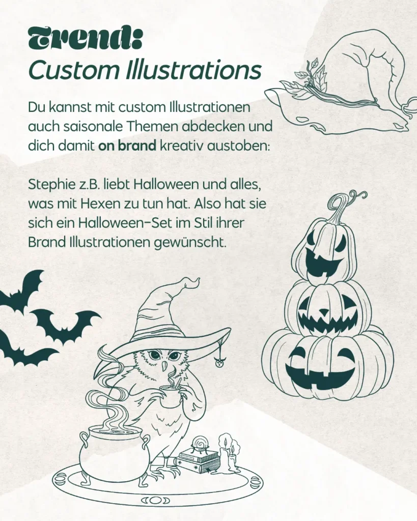 Design Trend 2026: Custom Illustrationen im handmade Look, Halloween Illustrationen